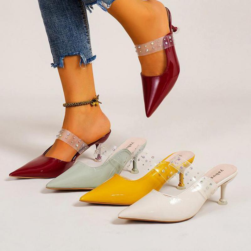 

Slippers High Quality Hand Made Natural Genuine Leather Mules Women Spring Summer Pearls Stiletto Party Wedding Shoes Ytmtloy Indoor, Beige