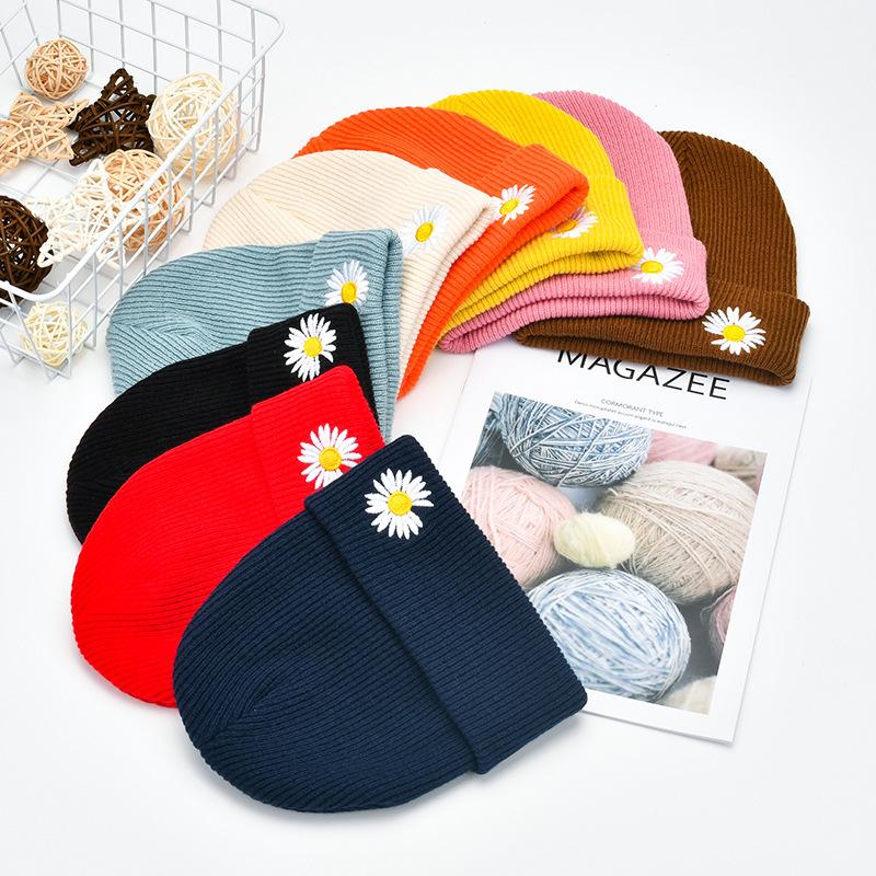 

Hats, Scarves & Gloves Sets Autumn And Winter Han Fan Street Tide Men Women Retro Pure Color Melon Skin Hat Knitted Wool Landlord Daisy