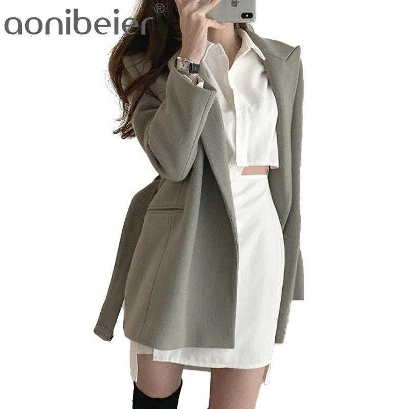 

Winter Spring Women Blazers Woolen Formal Jackets Outerwear Lace Up Office Lady Wild No Quilted Tops Outwear 210604, Dark green