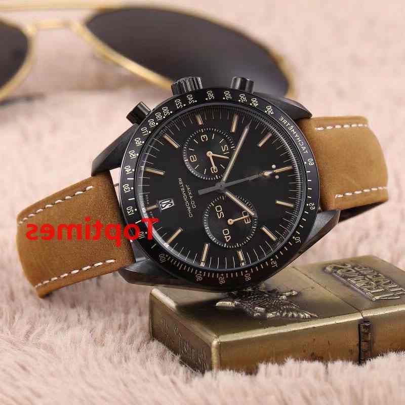 

Luxury Dark side of moon Black Nylon Fabric Strap Foldover Clasp 44 MM Quartz Chronograph Mens Watch Speed Watches man Wristwatches, Box