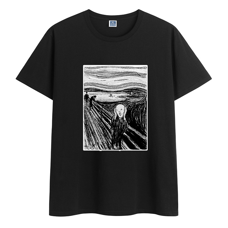 

Summer cotton loose t shirt casual trend young handsome clothes high-quality round neck fashion pattern printing mens short sleeves, White;black