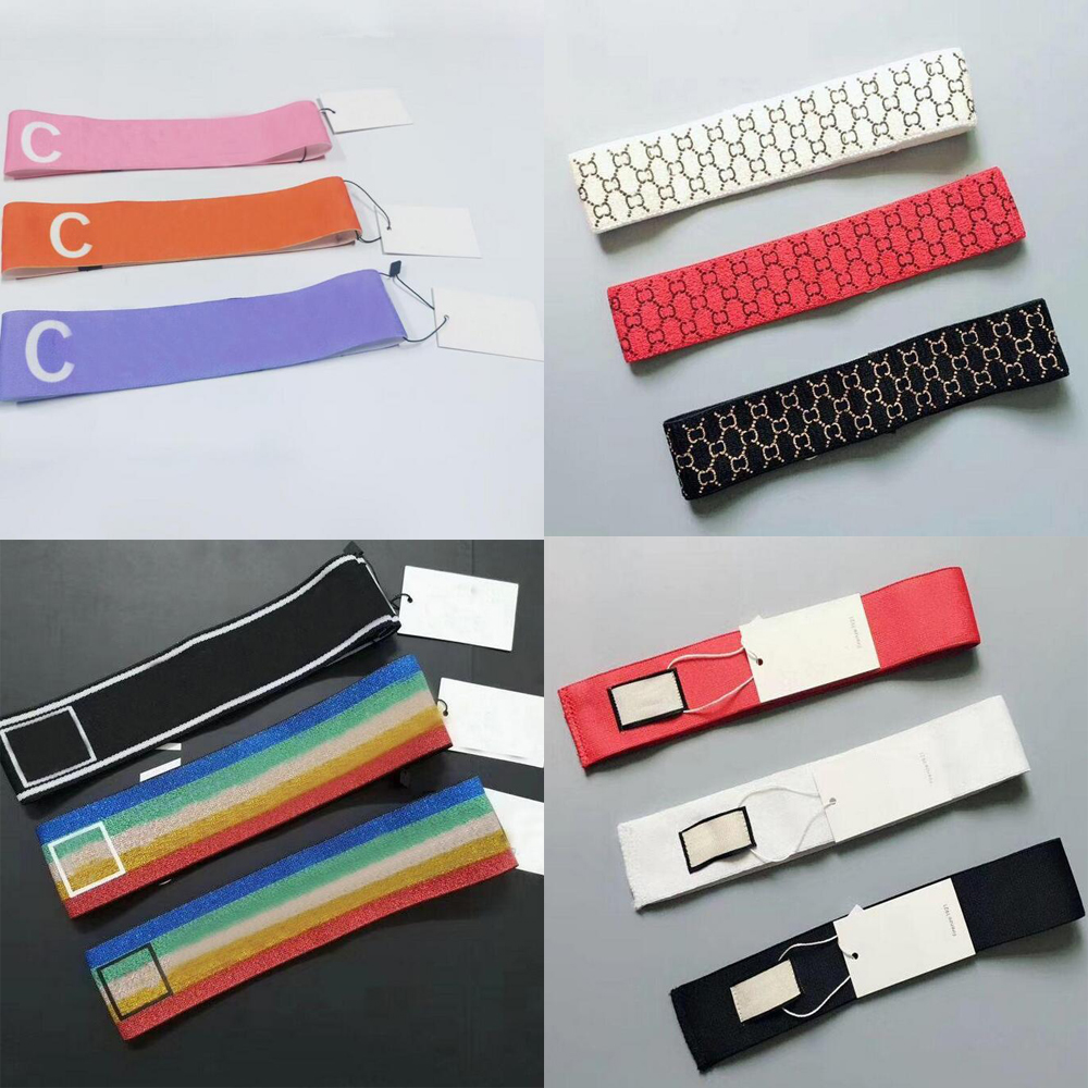 

More than 20Style Women Luxury Designer Red Black White Brand Letter Print Stripe Elastic Headband Fashion Sport HairBands Retro Turban Head, Silver