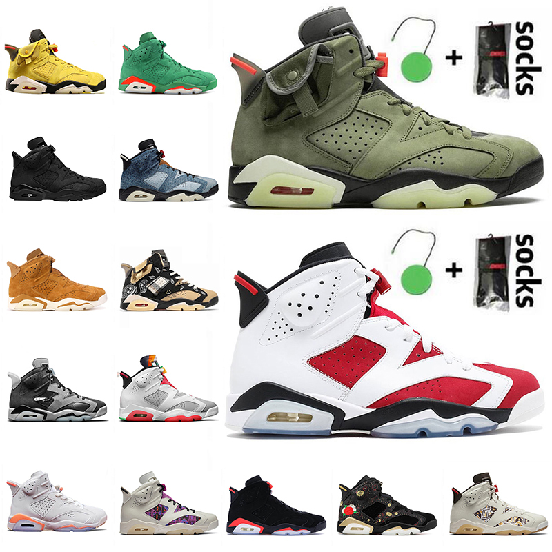 

2021 carmine jumpman 6 6s men basktball shoes retro smoke grey british khaki travis cactus jack hommes sports sneakers mens trainers size 47