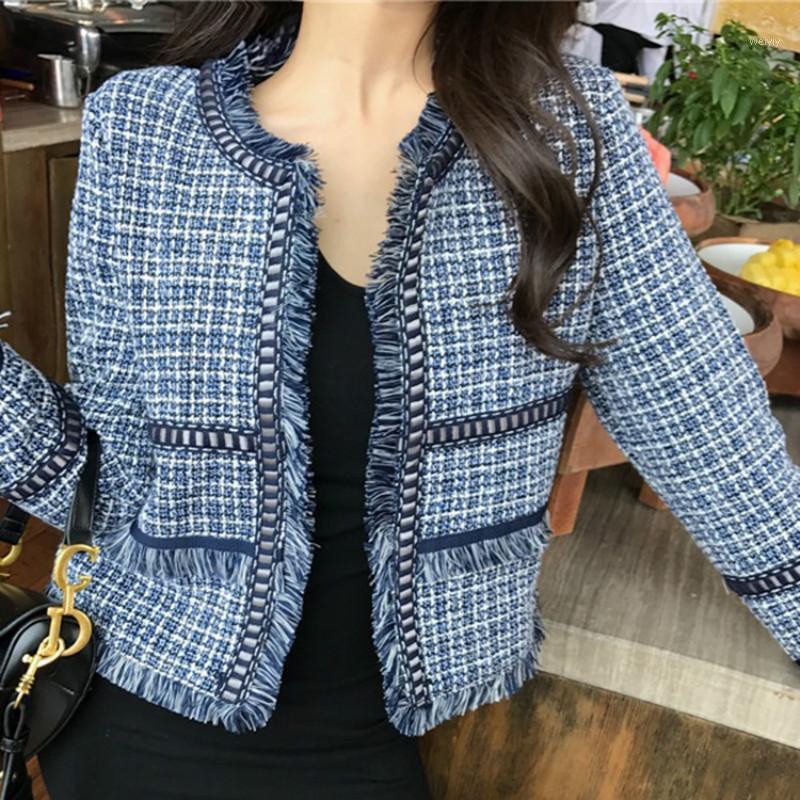 

Women's Jackets Vintage Plaid Coat Fashion Long-sleeved Slim Jacket Korean Single-breasted Coats Clothing, Black