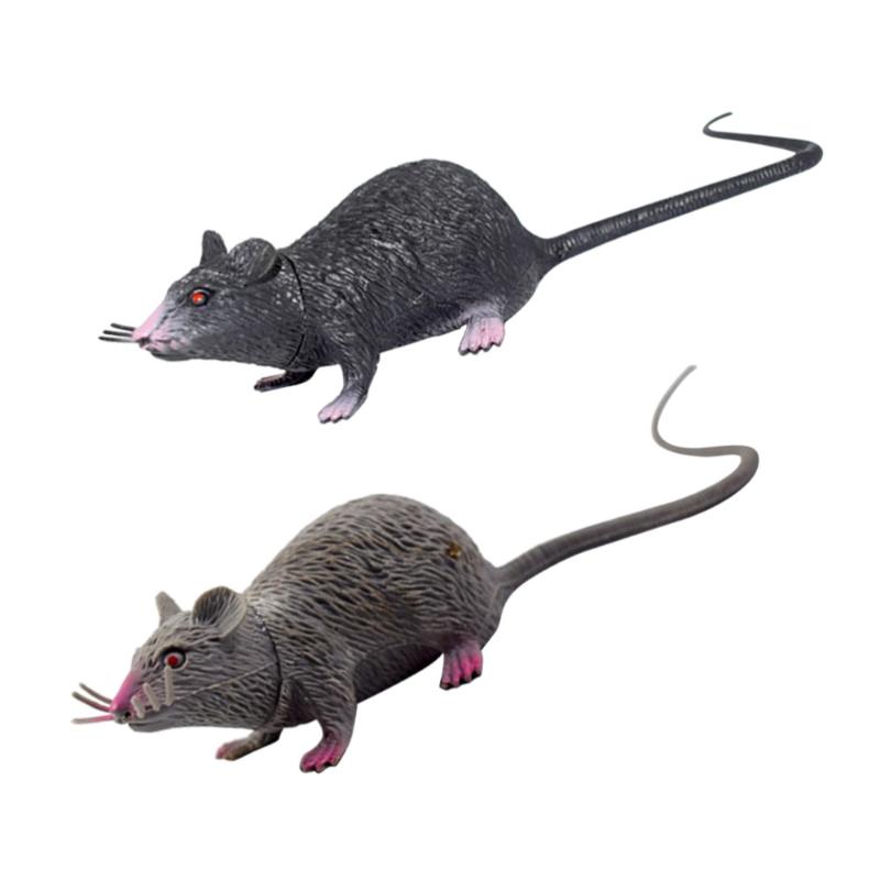 

2pcs Realistic Mice Toy Spooky Rat Halloween Prank Creepy Decor Medium Size (Black, Gray) Cat Toys