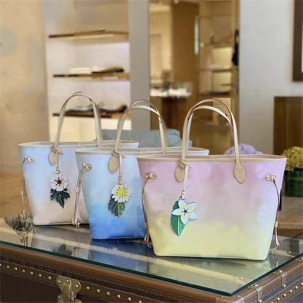 

22 colors Summer Womens Bags Handbag Totes Gradient Color Flower Leather Pink Blue Book Tote Full Shopping Bag