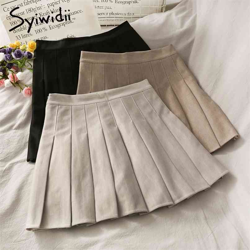 

Vintage Pleated High Waist Skirt Women Zipper Casual A-Line Solid Black Spring Summer Korean Fashion Mini Skirts 210607