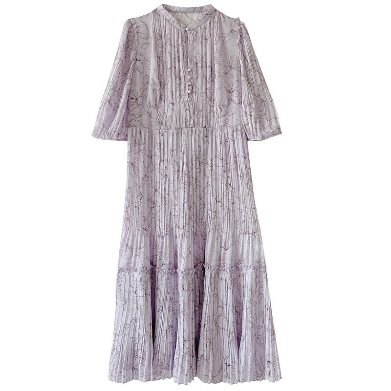 

2021kuzuwata 2021 spring summer sweet flower print dresses chic dstring pleated women dress high waist imitation silk vestidos, Black;gray