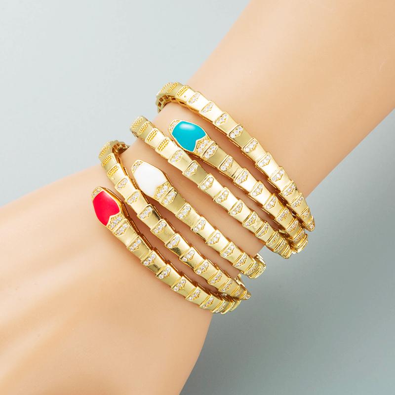 

Bangle Ins Luxury Color Enamel Snake Cuff For Woman Micro Cubic Zirconia Pave Gold Plated Copper Open Girls Party Jewelry, Black