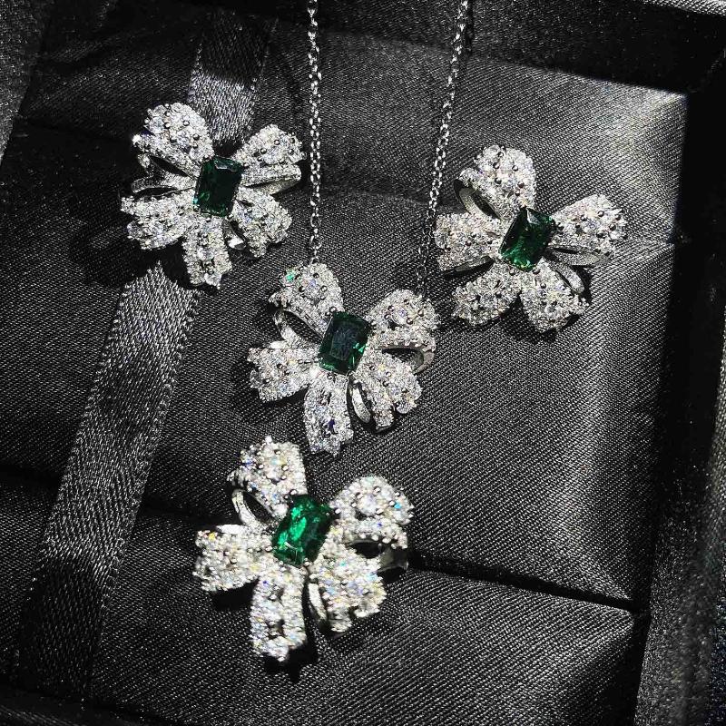 

earrings & necklace glam butterfly ring set link chain rhinestone choker for women bling statement jewelry christmas gift, Silver