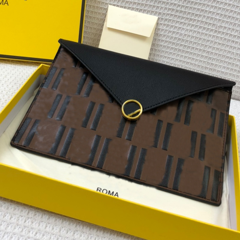 

Clutch Bag Flat Pouch Wallet Women Flap Handbag Purse Genuine Leather Embossed ff letter Hand Bags Gold Hardware Press Stud Wallets