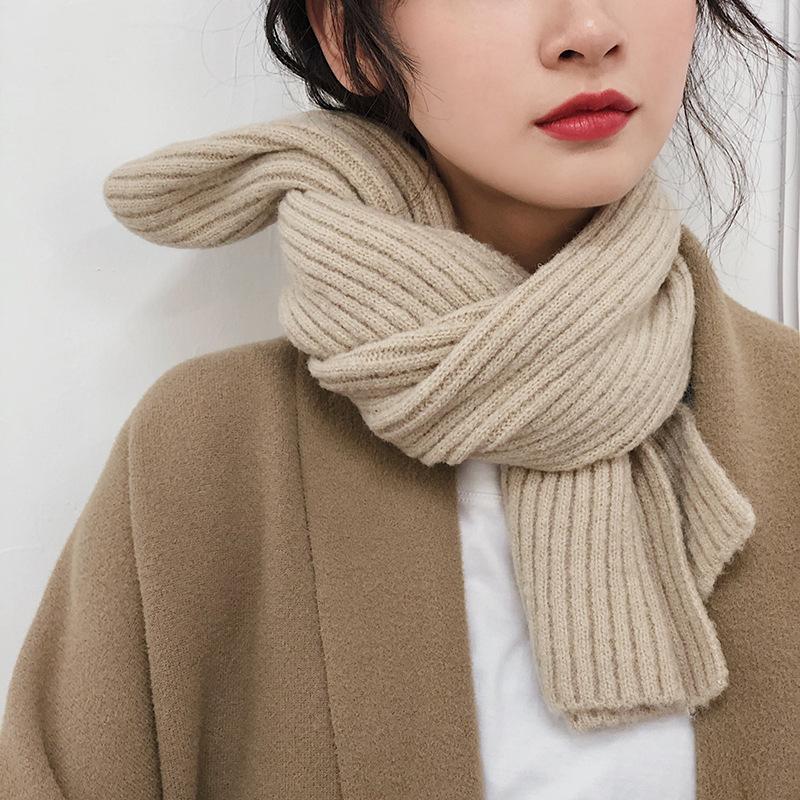 

Scarves 2021 Short Scarf Women's Winter Pure Color Knitting Wool Neck Women