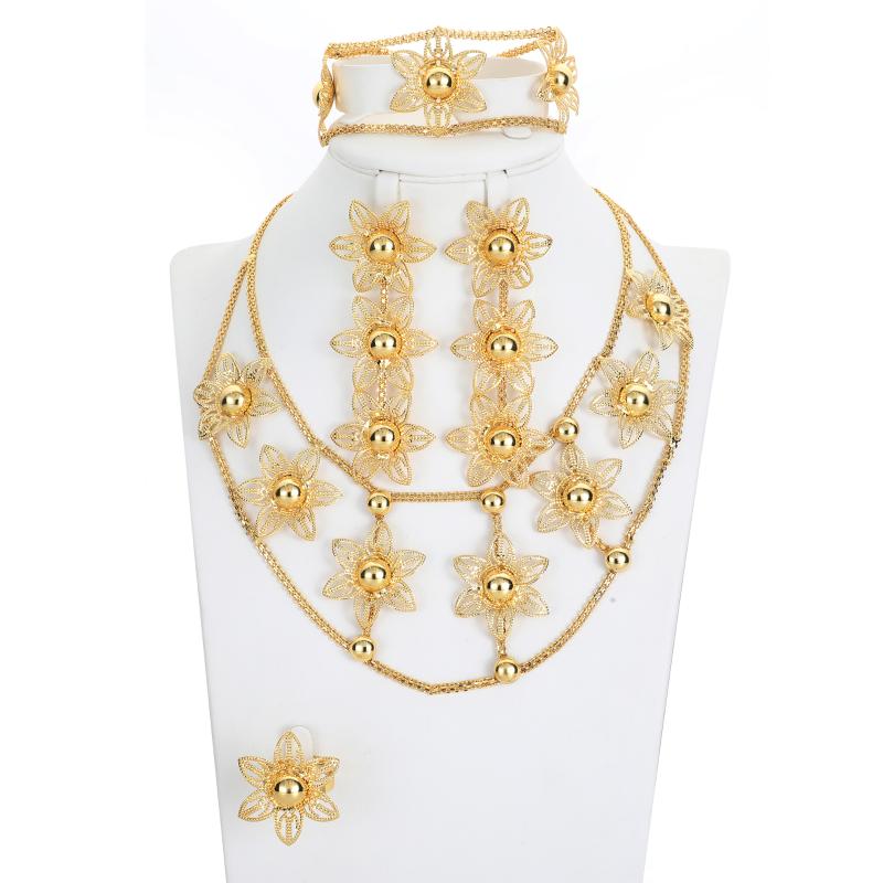 

Earrings & Necklace Fashion Gold Plated Jewelry Set For Women Flower Engagement Wedding Gift, Silver