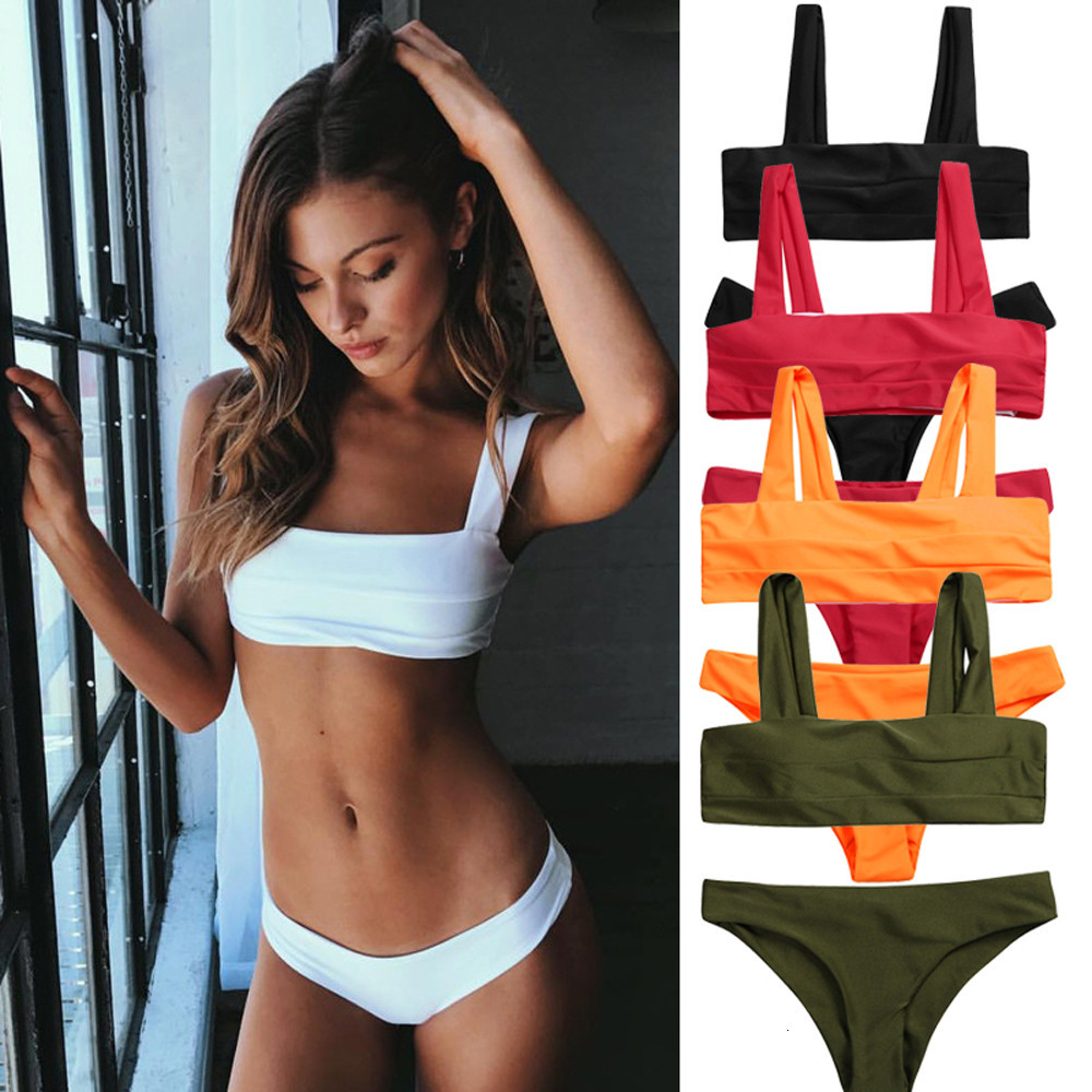 Women&#039;s Women Split Bikini Wide Straps Padded Bandeau Female Bather Suit Neck Pullover Swimsuit Swimwear Maillot De Bain Biquini Plavky-image-689453720