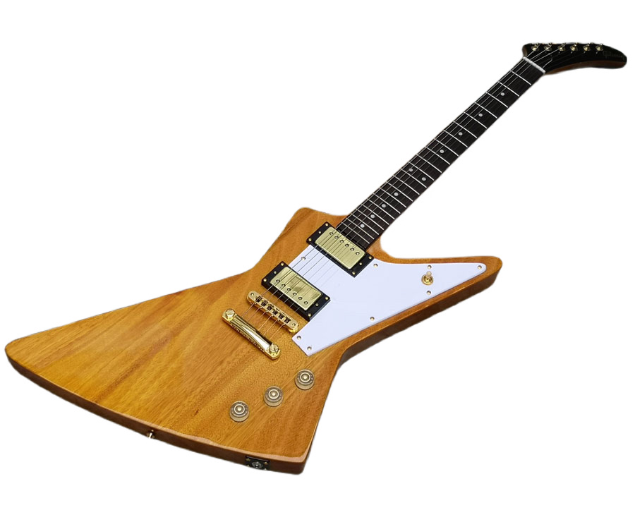 

Custom 50 Anniversary 58 Reissue Natural Korina Explorer Electric Guitar Rounded 50s Shaped Neck, Grover Tuners, Gold Hardware, White Pickguard