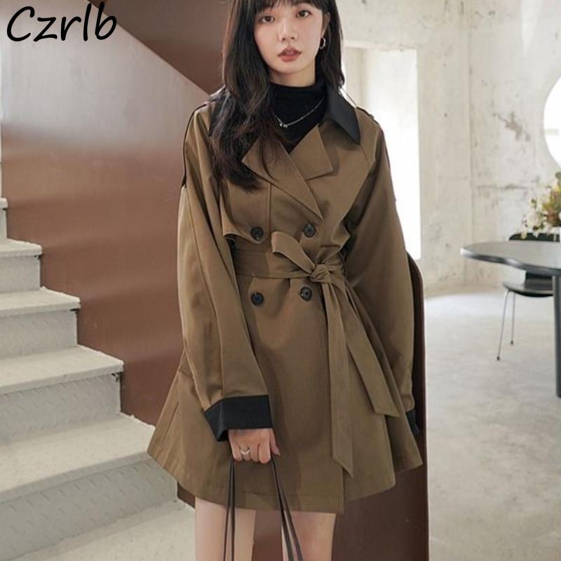 

Women's Trench Coats Women Simple Design Patchwork All-match Spring Students Elegant Casual Korean Style Daily Outwear Sashes Trendy Khaki, Tan;black