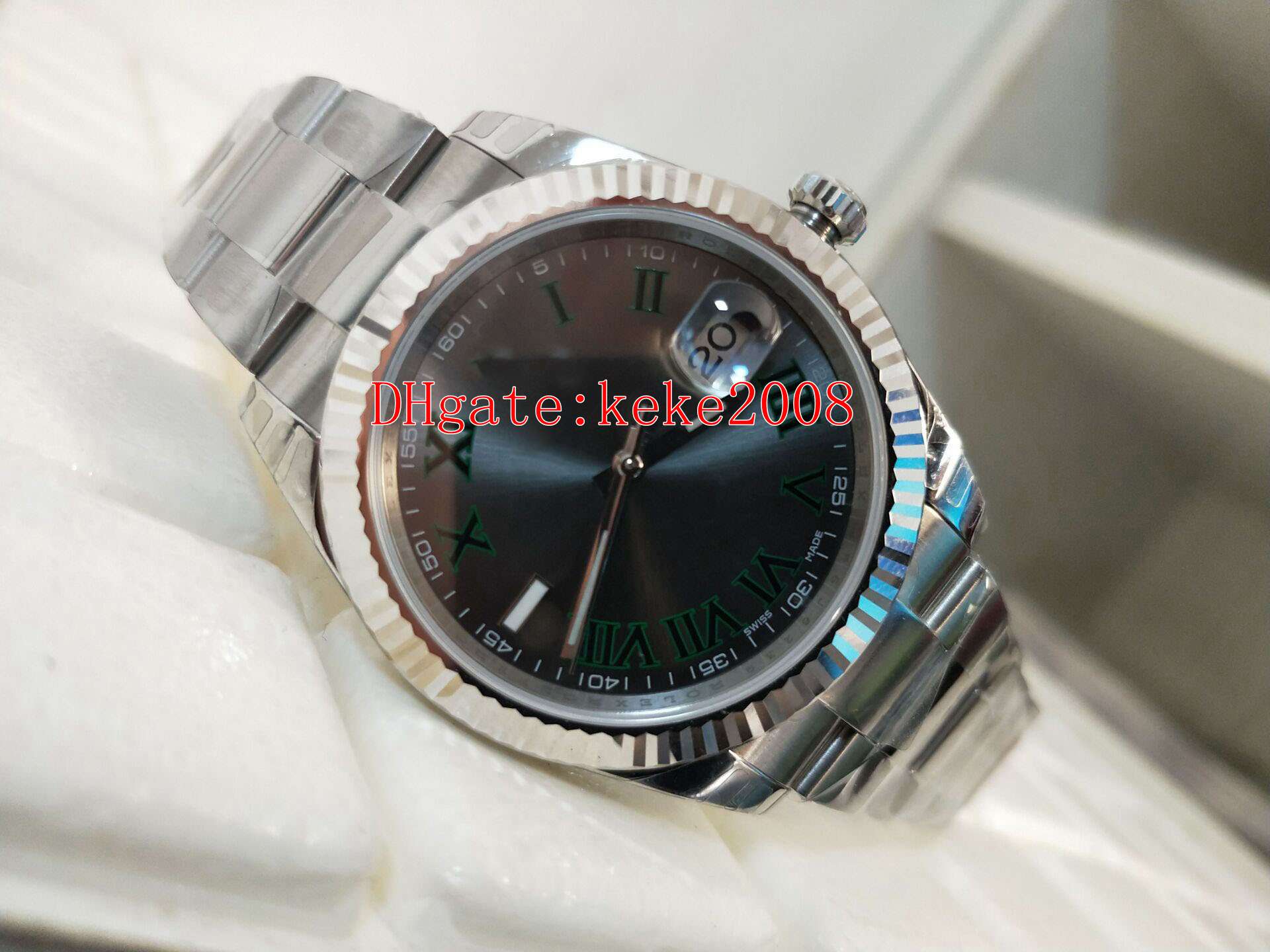 

Excellent quality men Wristwatches EW 126334 41mm Roman Wimbledon Luminescent 316L Stainless ETA 3235 Movement Automatic mechanical Mens Watch Watches, Slivery;brown