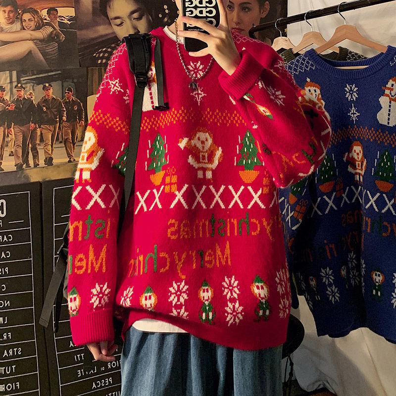 

Men' Sweaters 2021 Christmas Sweater Harajuku Man And Women Winter Trend Loose Casual Vintage Couple Year Pullover Knitted, Black