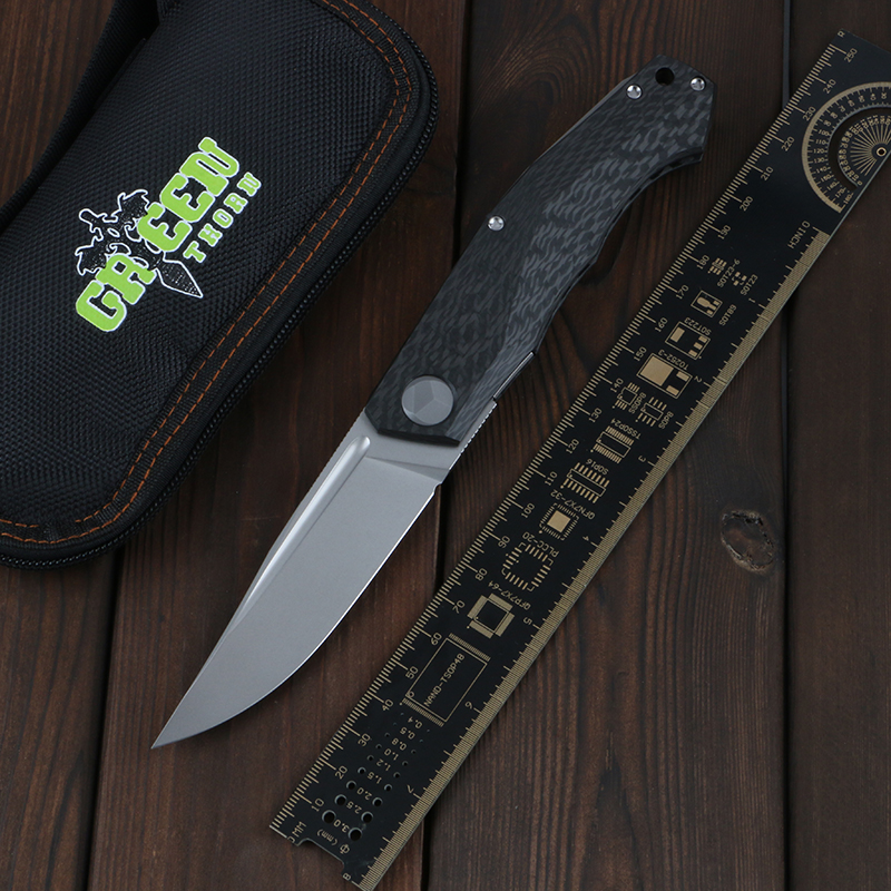 

Green thorn folding knife pero D2 blade bearing + carbon fiber 3D handle camping outdoor fruit folding knife EDC tool