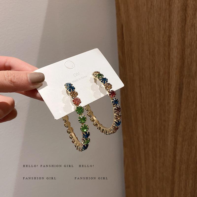 

6cm classic annular hoop colour jewellery earrings woman large crystal rhinestone fashion exaggeration bohemia luxurious gift, Golden;silver