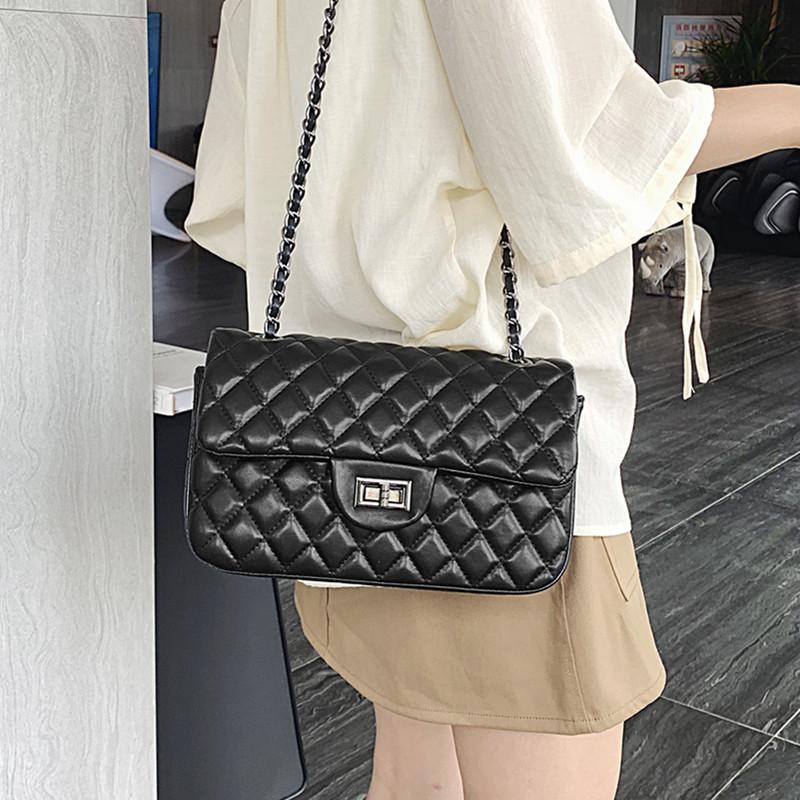 

Evening Bags Rhombus Lattice Shoulder For Women Quilted Crossbody Bag 2021 Chain Handbags Quality Leather Female Messenger Sac, Black
