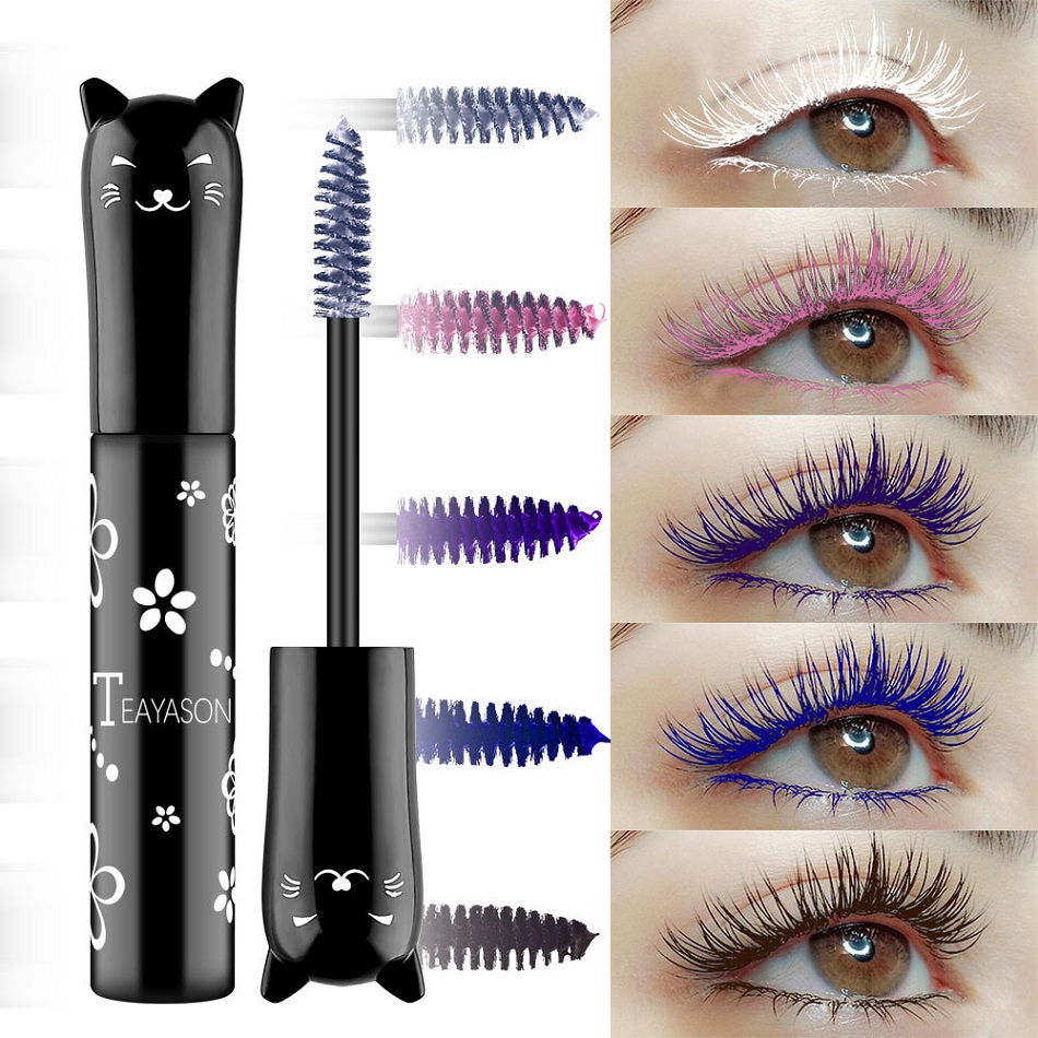

Wholesale Mascara Waterproof Fast Dry Lashes Curls Extension Make-Up Eyelashes Blue Pink Purple Black White Coffee Ink, As picture