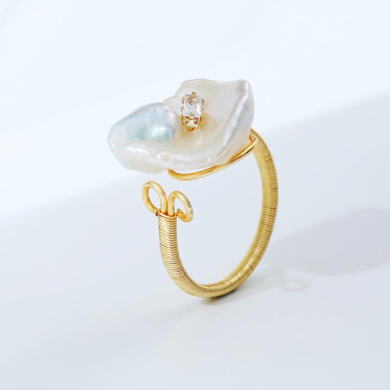 

Cluster Rings DMJZ036005 Keshi Pearl Ring Natural Freshwater Baroque Style For Women