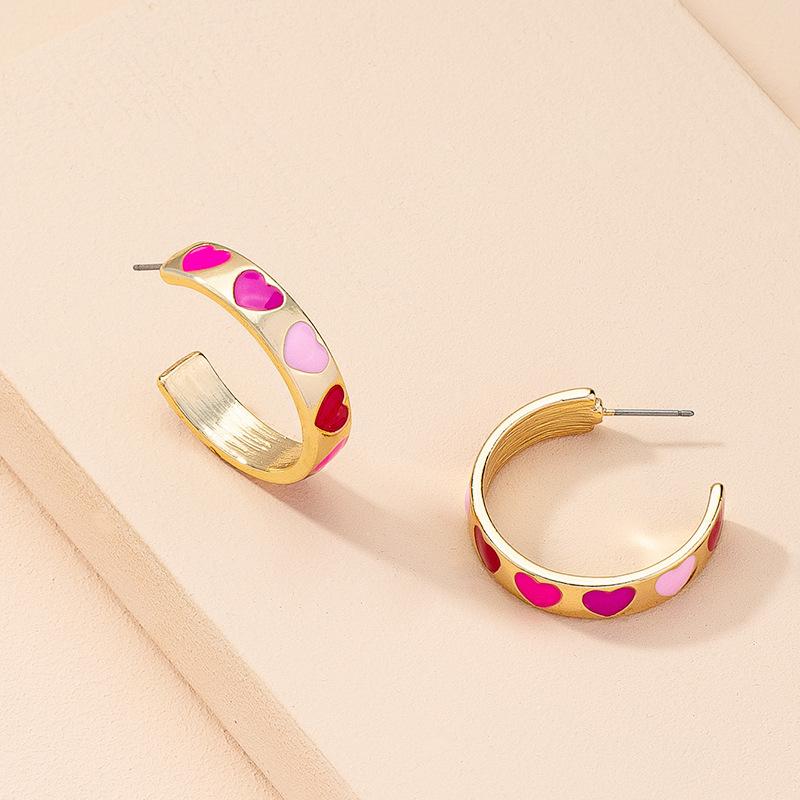 

Hoop & Huggie Simple Earrings Women Love Heart Sweet Gold Color Round Korean Circle Party Statement Jewelry