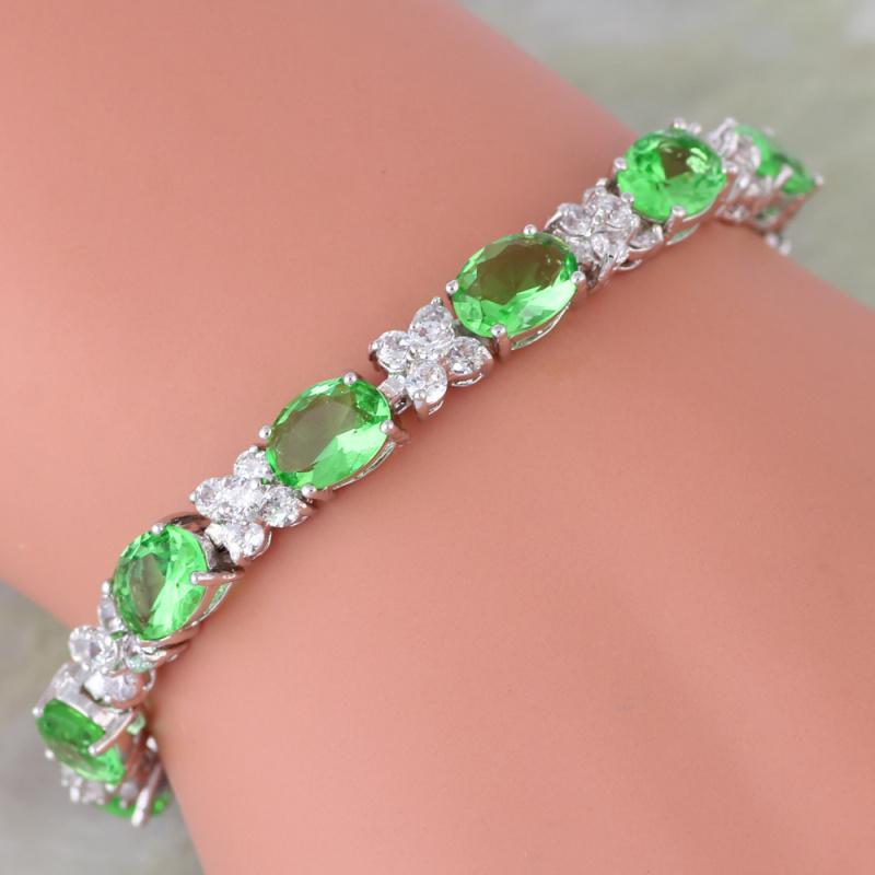 

Charm Bracelets Women's Green Cubic Zirconia Silver Color & Bangles Fashion Jewelry 20cm 7.87 Inch AB460