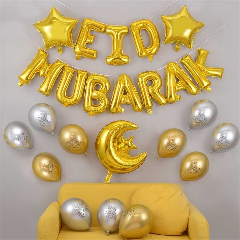 

27pcs/Set Eid Mubarak Balloons Helium Latex Balloon Anniversaire Party Decoration Globo Aid 211103