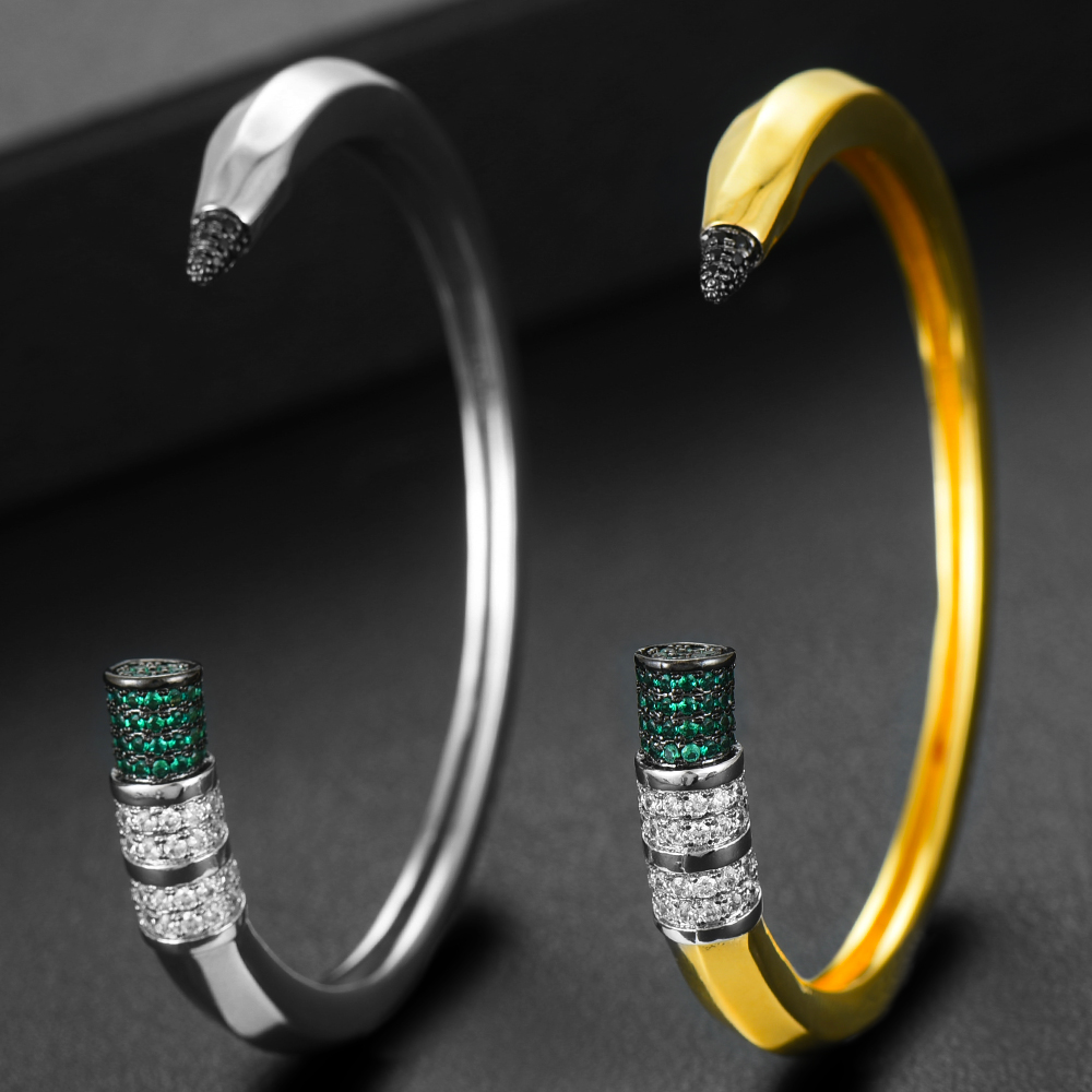 

Trendy Pencil Designs Bangle Cuff For Women Wedding Full Cubic Zircon Crystal CZ Dubai Silver Color Party Bracelet 2020