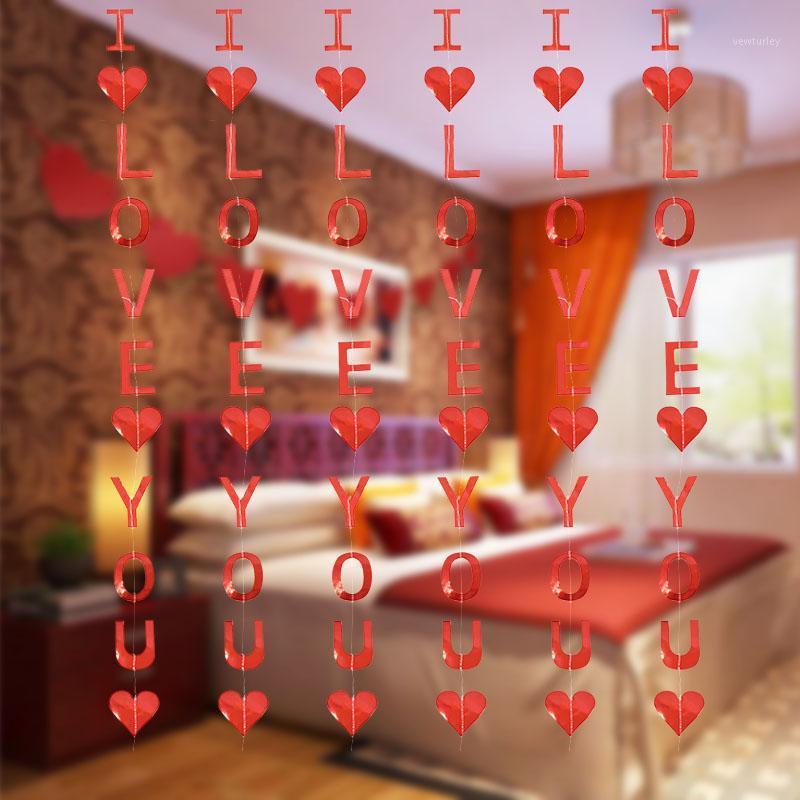 

Party Decoration 1set Heart Banners Garland I LOVE YOU Mirror Paper Garlands DIY Valentine Heart-shaped Hanging Bunting Weddinhg Home Decor
