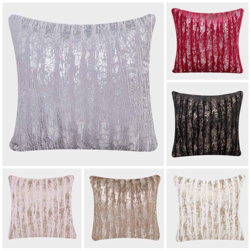 

Seat Cushions Plush Pillowcase Soft Wool Gold Silver Furry Cushion Cover Square Waist Throw Pillow Gifts Faux
