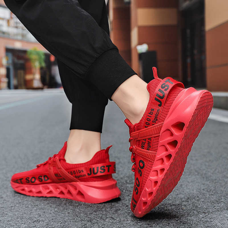 

Men Women Running Shoes Couples Fashion Breathable Shock absorption Sneakers Outdoor Sports Tennis Gym SOSO Shoes 211014, Black red