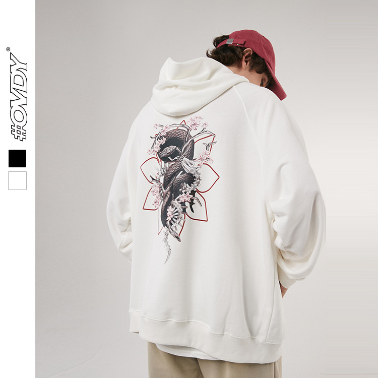 

wxwovdy 2021 autumn winter new street fashion hip hop personalized garden snake print off shoulder loose hoodie, Black