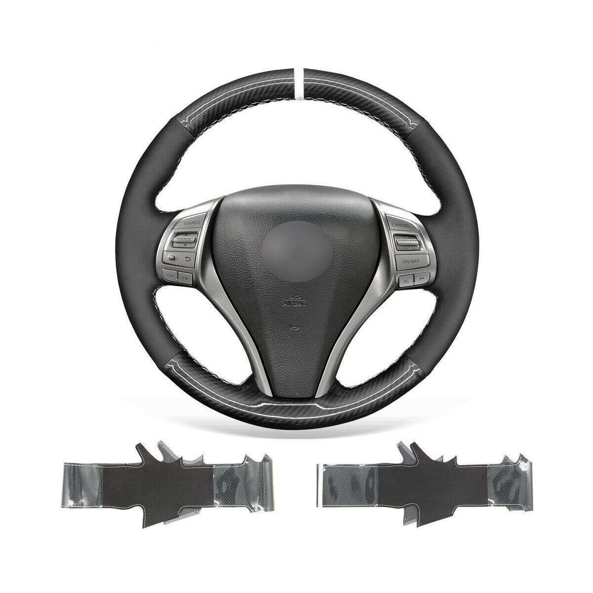 DIY Car Steering Wheel Cover Warp for Nissan Altima 2013-2018 / Rogue Durable Black Suede PU Carbon Fiber-image-715113095