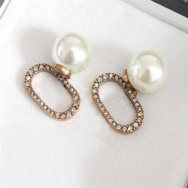 

Fashion hoop pearl earrings aretes orecchini for women party wedding lovers gift jewelry engagement with box, Golden
