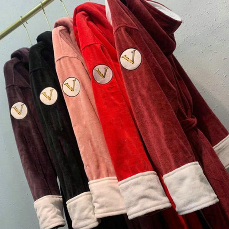 

Baroque Hooded Men Women Sleepwear Robes Classic Letter Embroidery Unisex Bathrobe Christmas Day Gift for Lover Robe, As pic