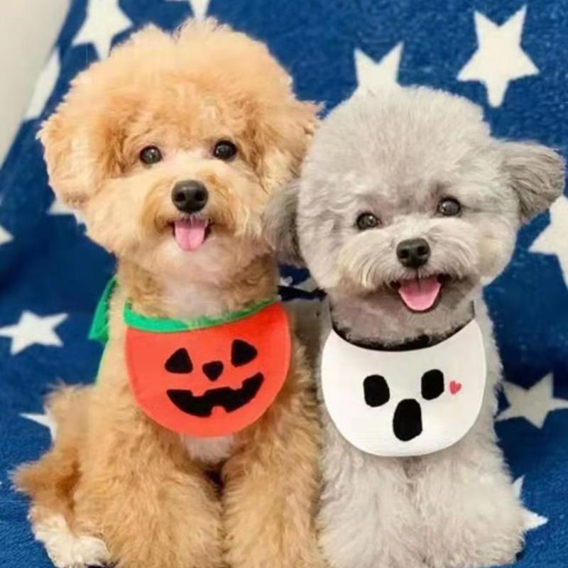 

Dog Apparel Pet Neckerchief Saliva Towel Cute Bear Halloween Knitting Triangle Scarf Cat Collar Accessories, Orange pumpkin