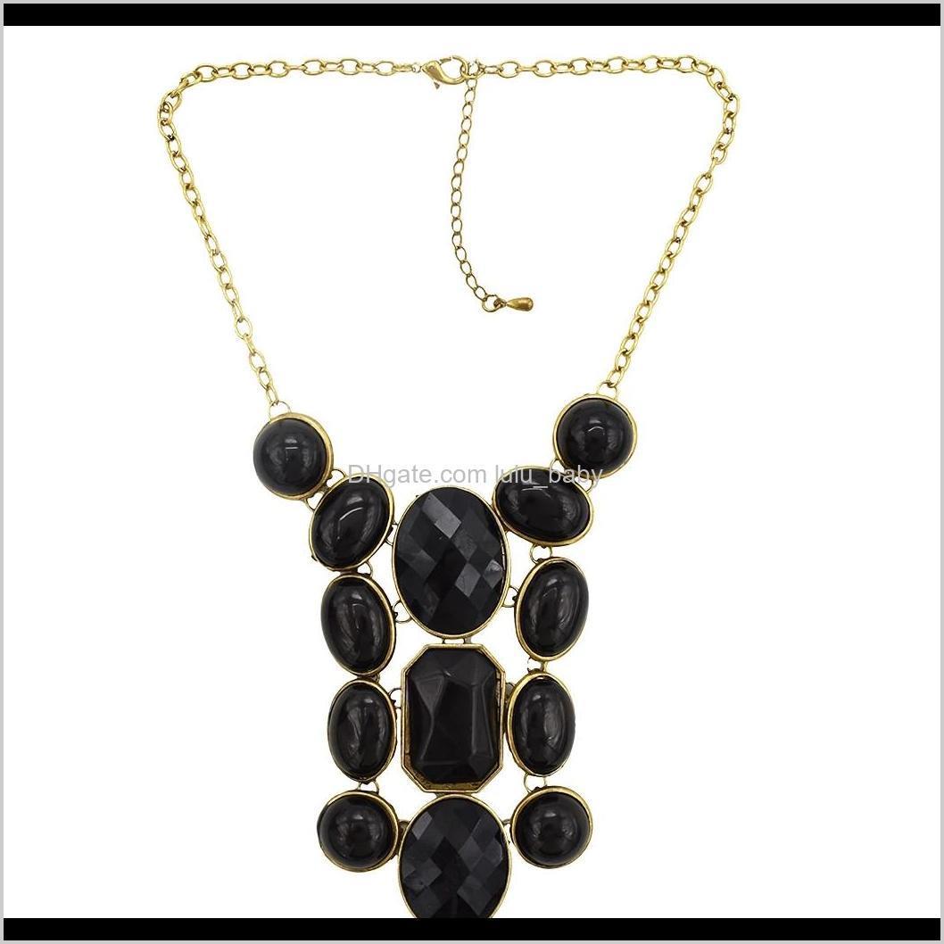 

Chokers Necklaces & Pendants Jewelry Drop Delivery 2021 Choker Bib Necklace Vintage Style 5 Colors Resin Gem Statement Symmetrical Geometry F