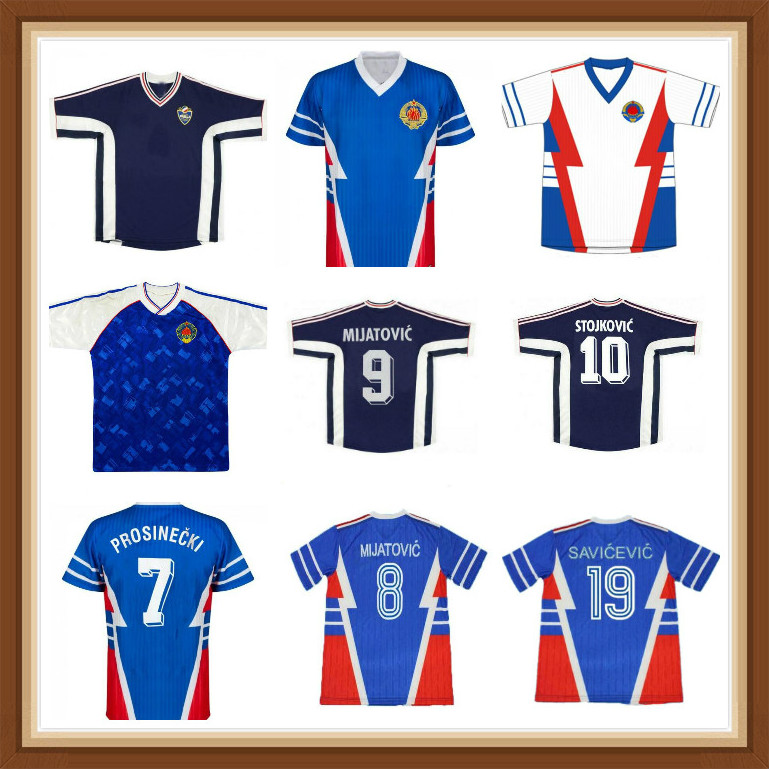 

1990 1991 1998 1999 Yugoslavia retro Soccer Jersey World Cup #8 Mijatovic #19 Savicevic Vintage Classic 90 91 Football Shirts thai quality S-2XL, 1990 away