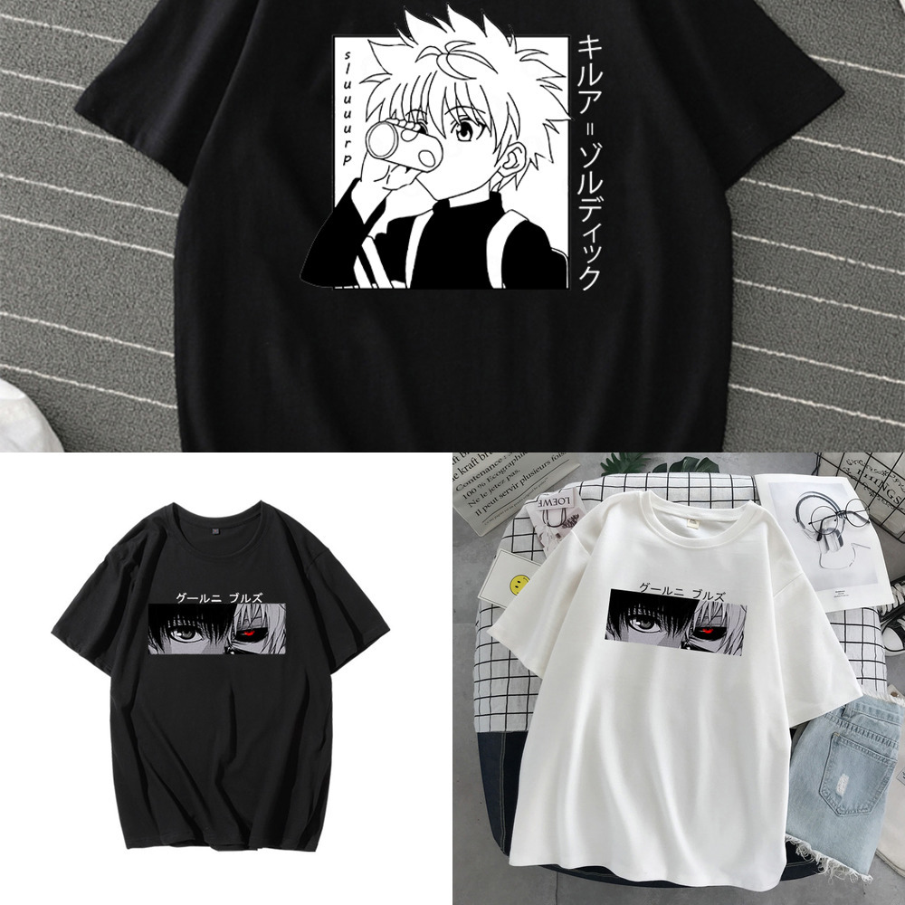 

Janpanese Anime Hunter X Hunter T Shirt Men Cotton Summer Graphic Tees Unisex Killua Zoldyck Gon Printed T-shirt Summer Tops X0621, Black