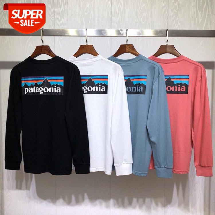 

Foreign single patagonia Bata P-6 mountain print fashion round neck long-sleeved T-shirt men and women the same paragraph #mD05, White;black