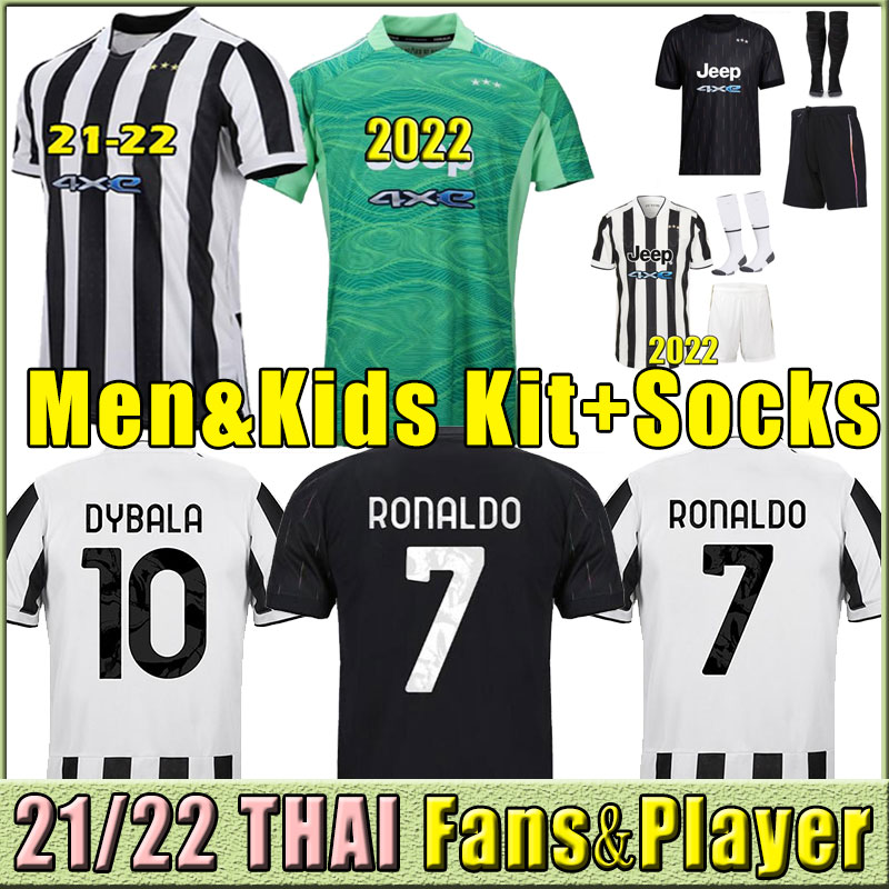 

juventus fans player version soccer jersey 2021 2022 RONALDO DYBALA MORATA CHIESA McKENNIE football kit shirt 21 22 JUVE Men Kids fourth 4th set with socks goalkeeper, Home