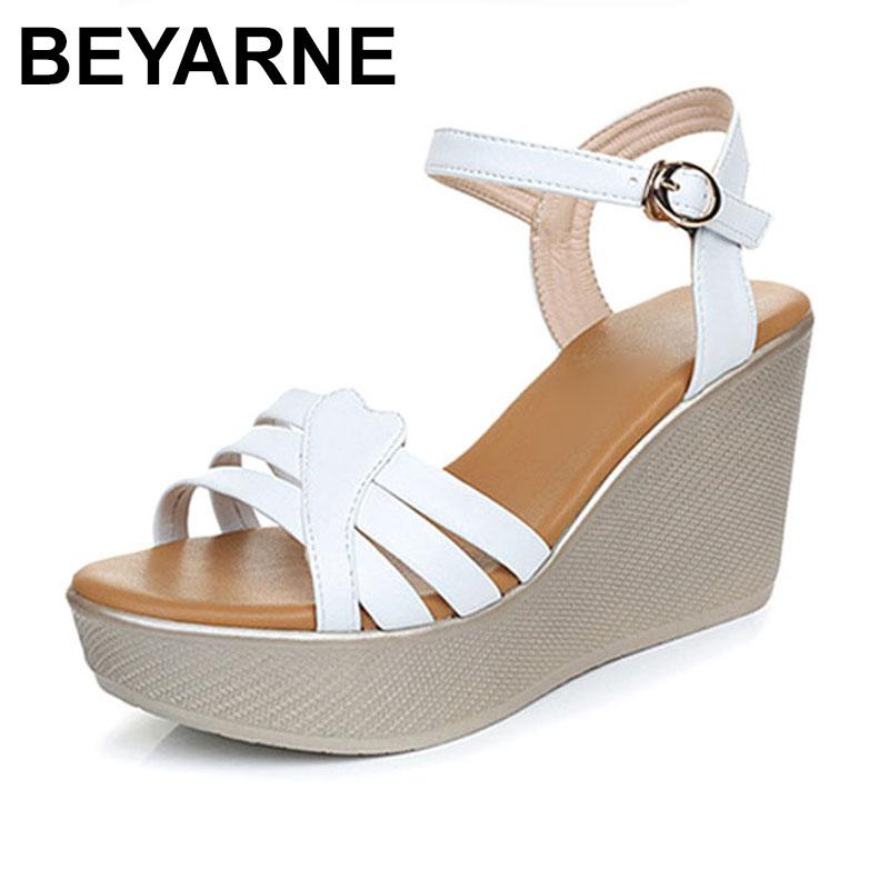 

2021 Women Sandals Genuine Leather Wedges Thick Heel Gladiator Sandal Open Toe Platform, Black