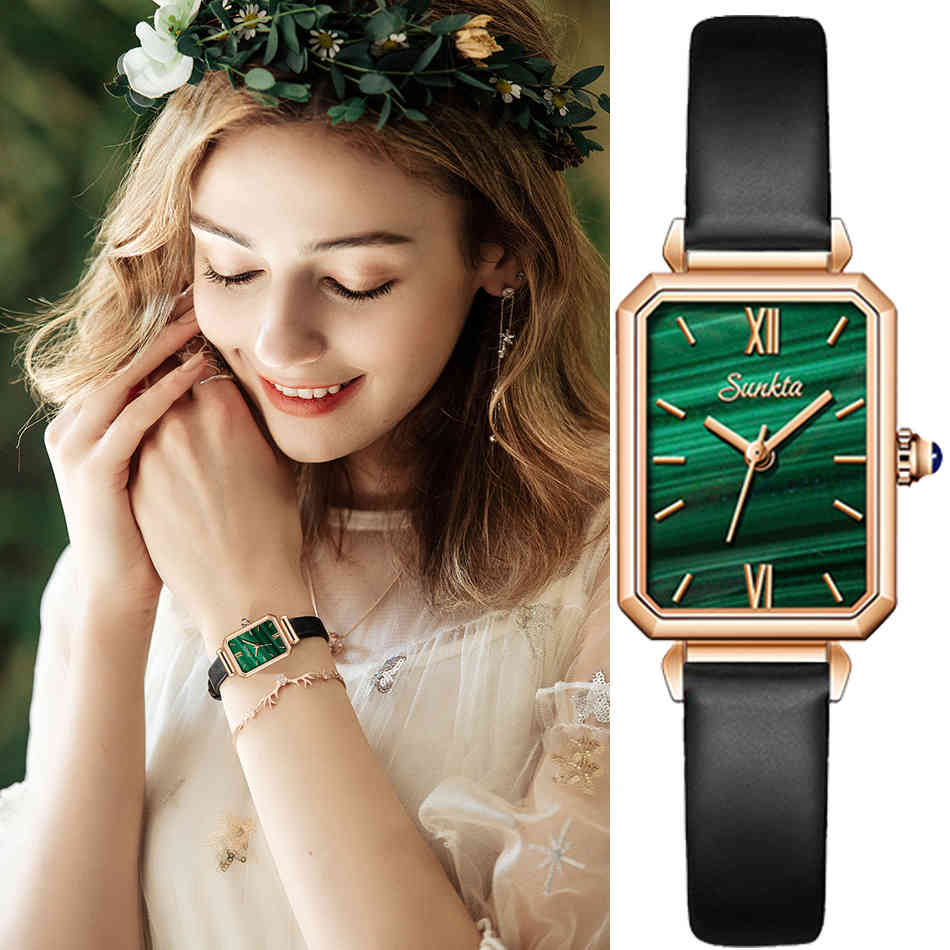 

Unique Women Square Watches Rose Gold Lady Elegant Wristwatch SUNKTA Brand Minimalism Casual Dress Watch for Female Gift Clock 210517, Rose gold black