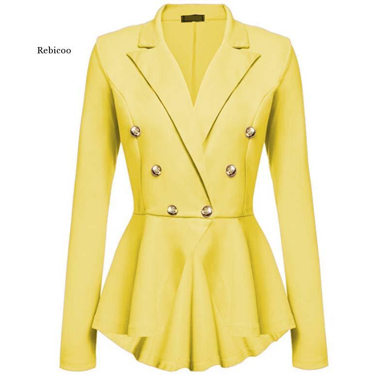 

Autumn Women Small Suit Button Double Row Metal Buckle Long Sleeved Self-Cultivation Elegent Temperament Short Blazer Female Women' Suits, Black