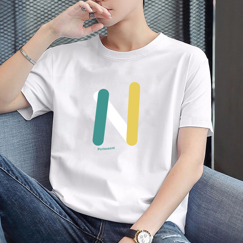 

men's t shirts summer 2021 short t-shirt fashion brand ice trend pure cotton round neck half sleeve white cloth, White;black