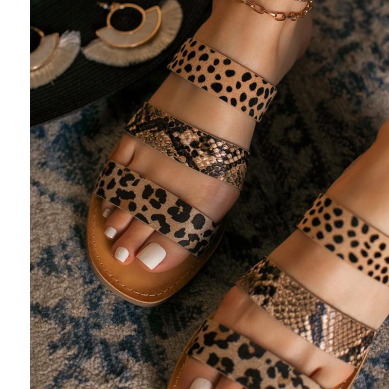 

Slippers Leopard Summer Fashion Flat Sandals Open Toe Outdoor Casual Women's Shoes Beach Comfortable Plus Size, White