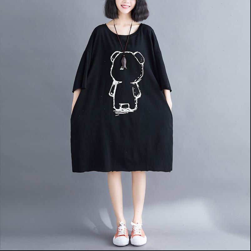 

women summer fashion korea style bear print solid color short sleeve long female casual loose thin oversize tee, White